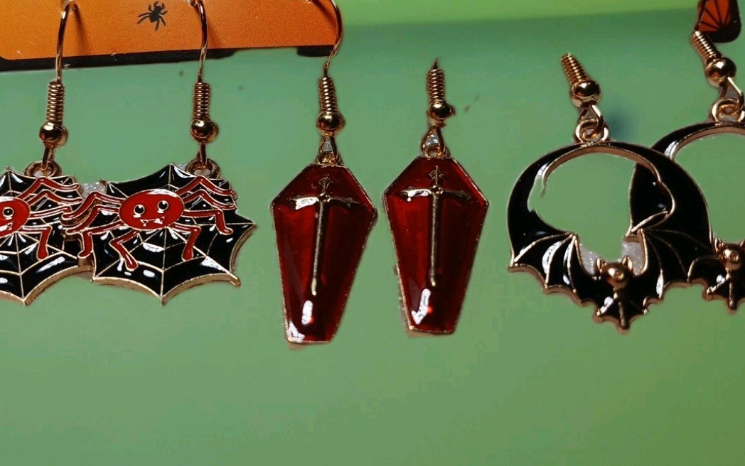 Classic Halloween Earrings, Set Of 3 Pair,Dangling, Goldtone, All Ages