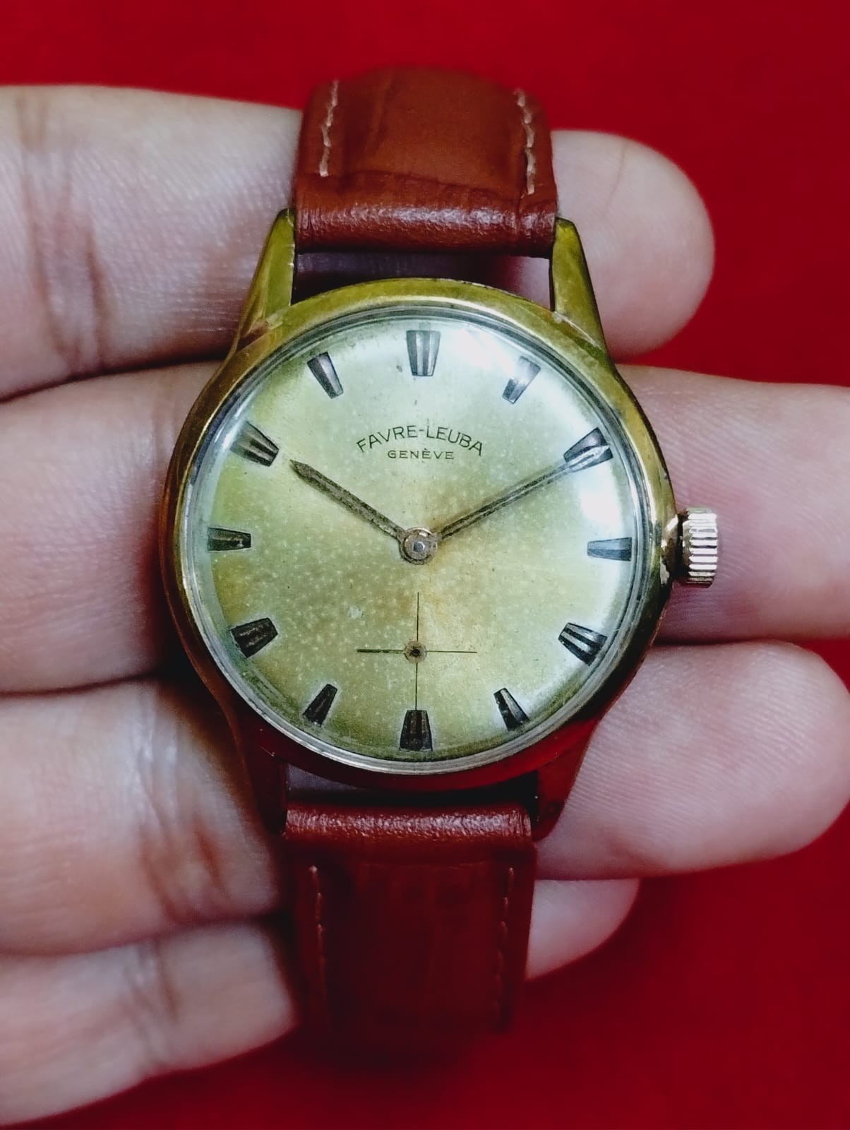 Vintage Favre leuba Geneve sub second original men swiss working wrist watch 058