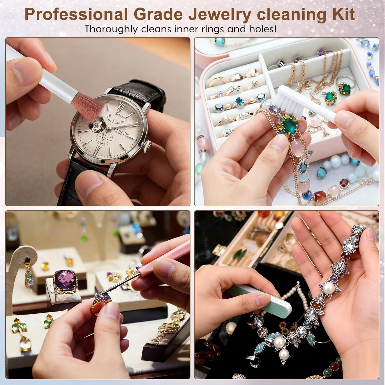 Jewelry Cleaning Kit 24 Pcs Brush Set for Gold Silver Diamond Watch Ring