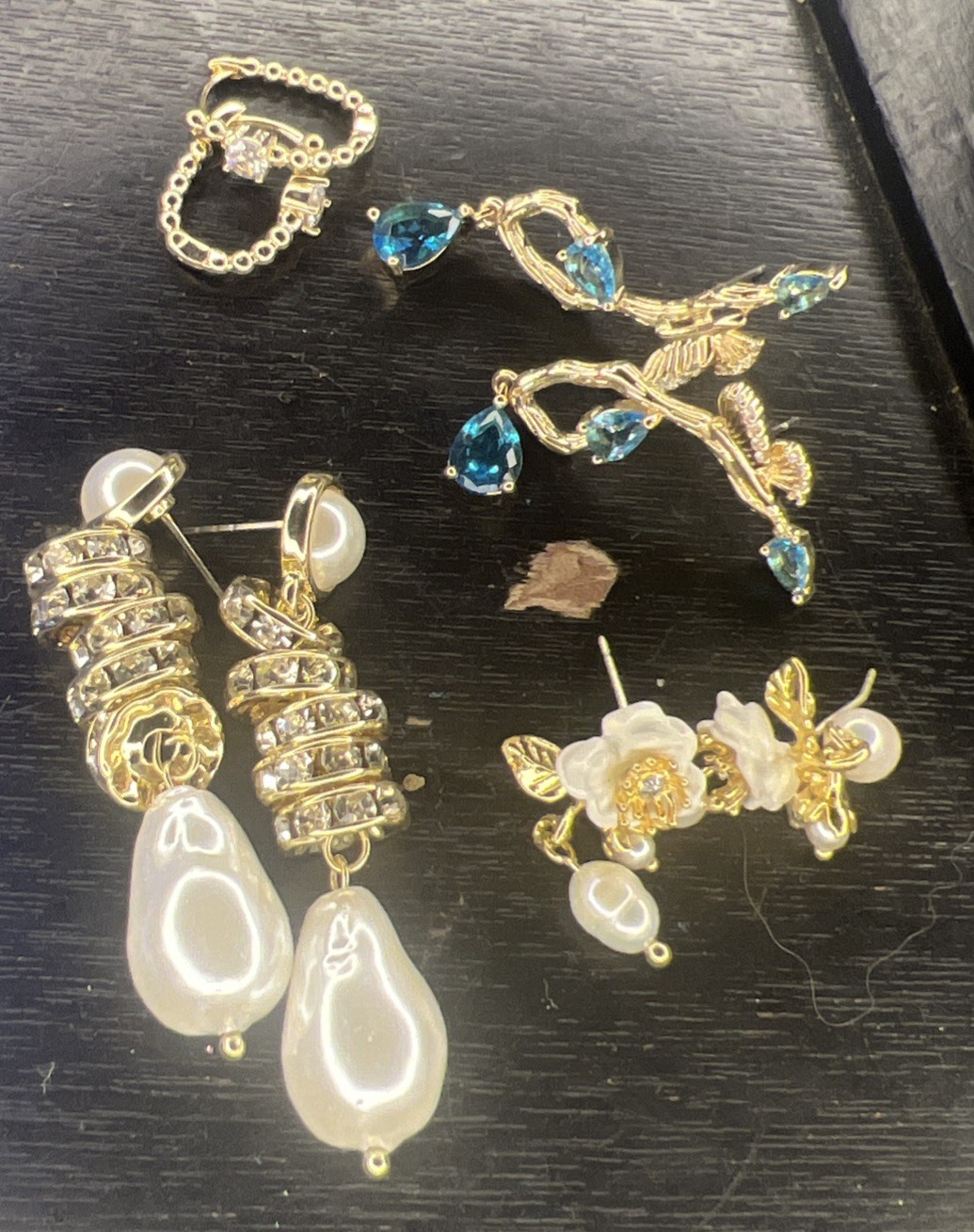 4 Pairs Of statement Pierced Earrings Gold Toned Various Styles And Designs