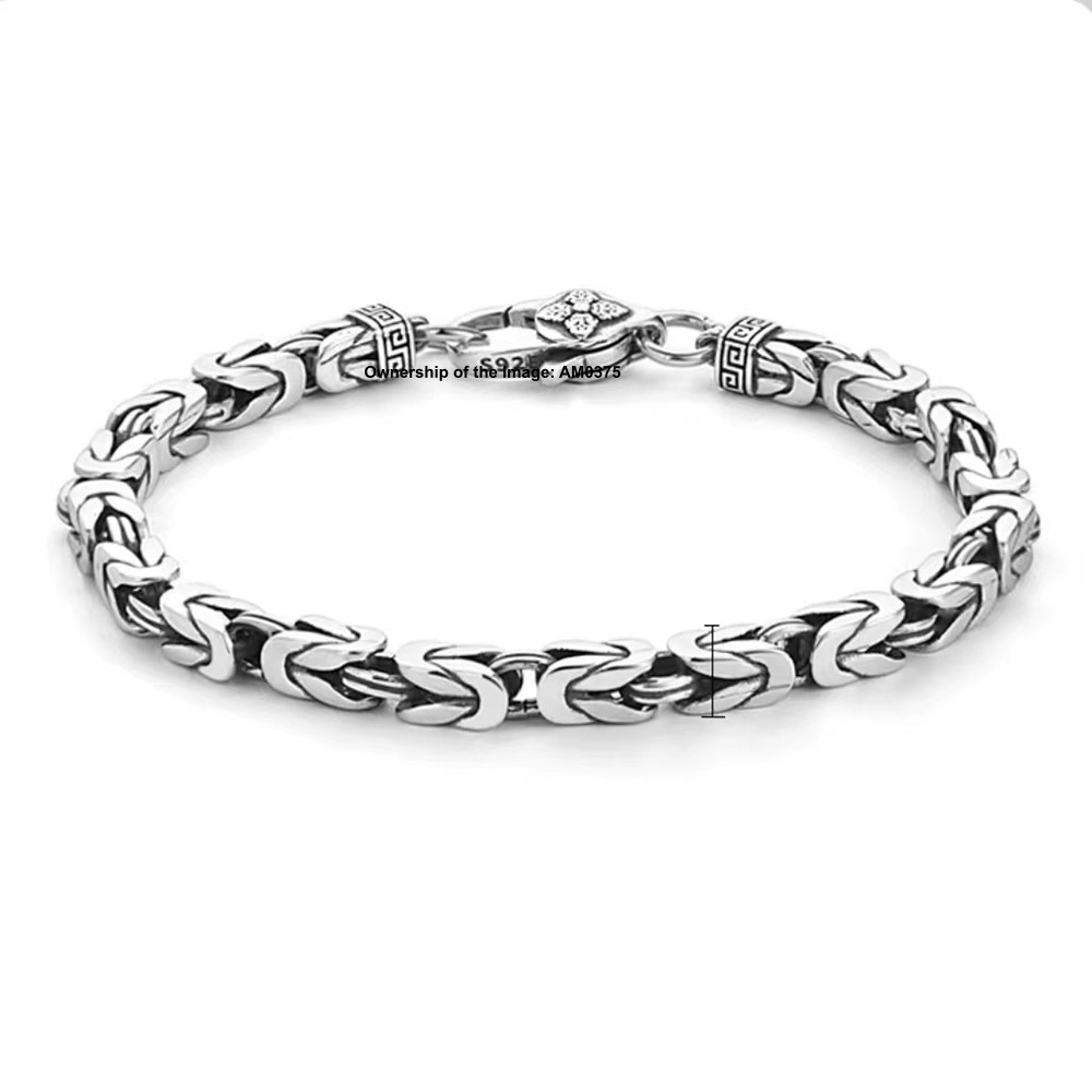 Pure 925 Sterling Silver Square Byzantine Chain Bracelet 5mm Link Unisex Jewelry