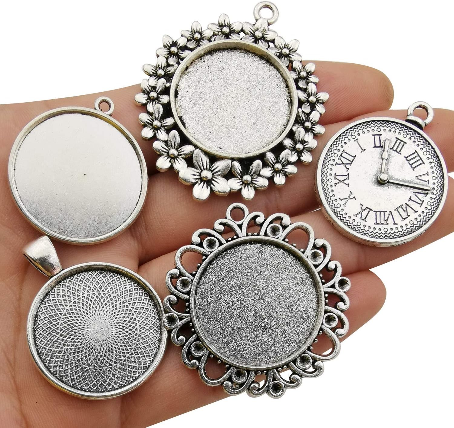 20pcs Mixed Fit 25mm Blank Bezel Pendant Trays Base Antique Silver