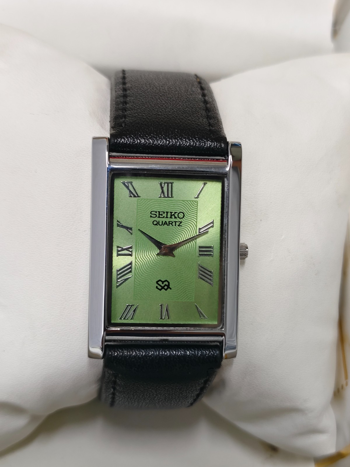 Vintage Refurbished Seiko Slim Tank Green Quartz Japan Men s Wrist Watch