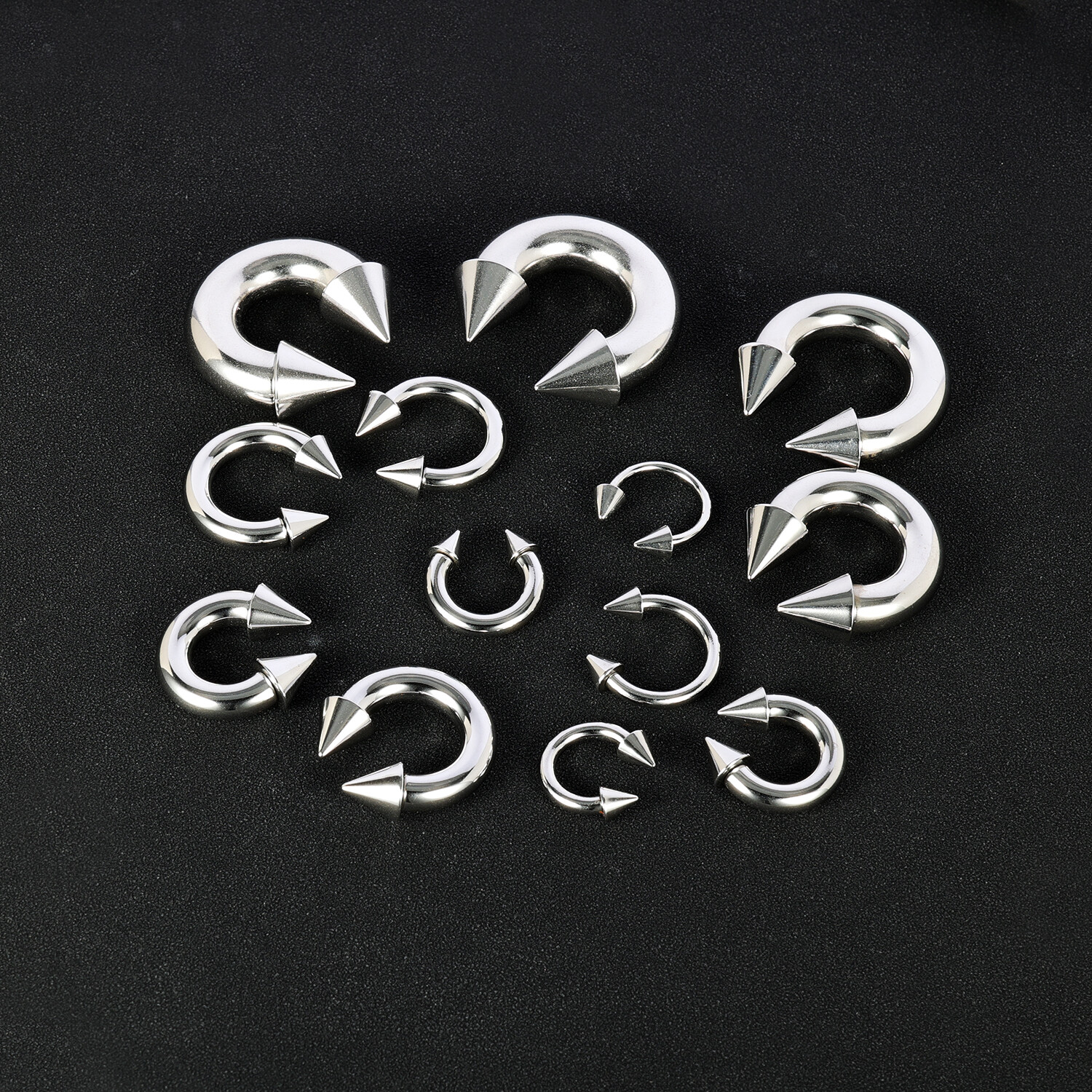 2Pcs Stainless Steel Spike Circular Barbells Large Septum Ring Ear Gauge Earring