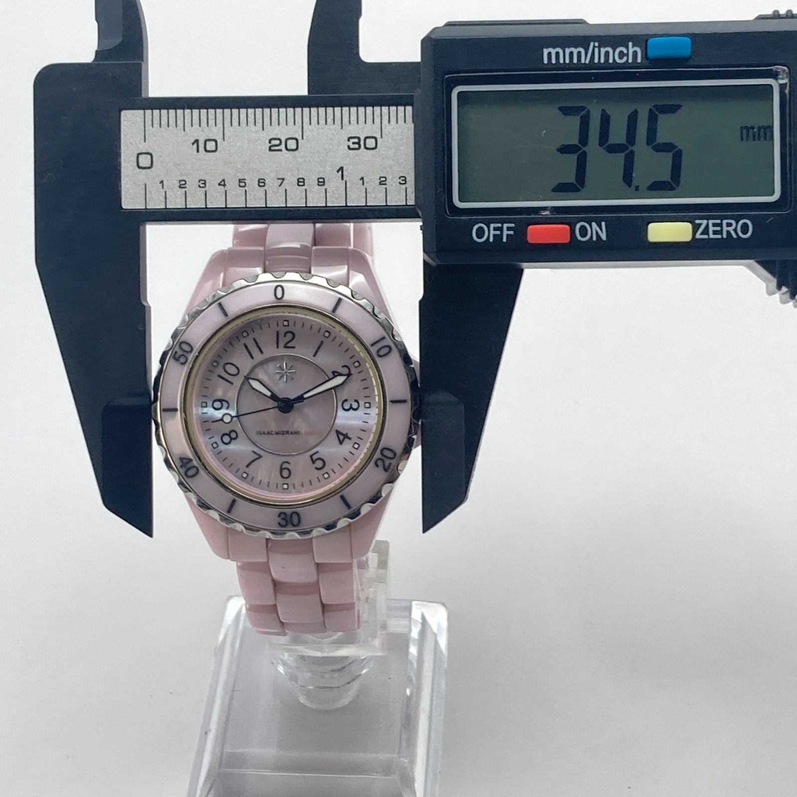 Isaac Mizrahi Live Women’s Watch 35mm Pink MOP Ceramic WR 30M New Battery 7.25″