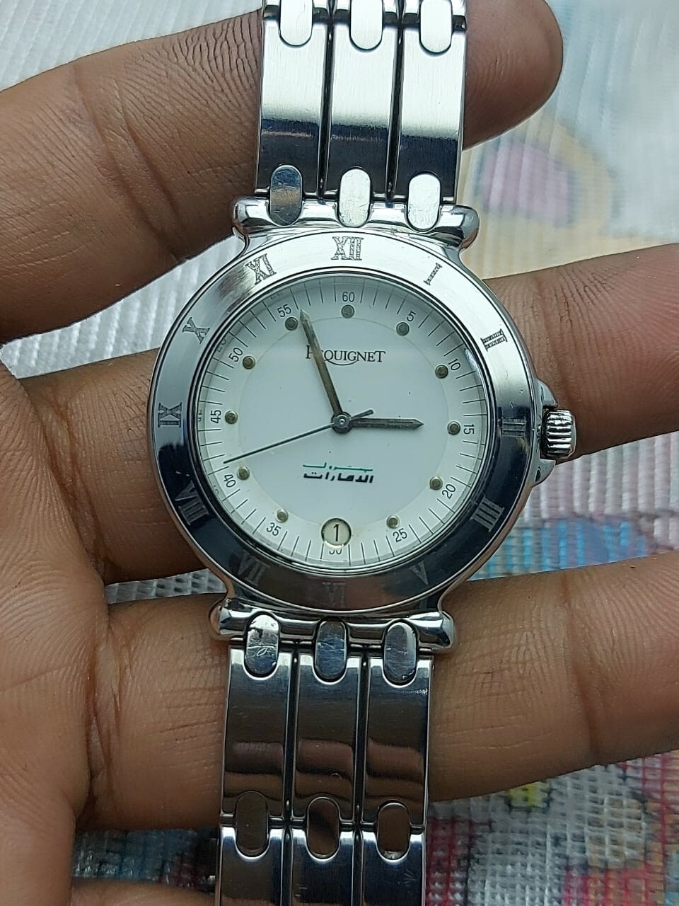 Pequignet Watch U.A.E Gifted Dial All Steel Mens Quartz 37mm Sapphire Crys Swiss