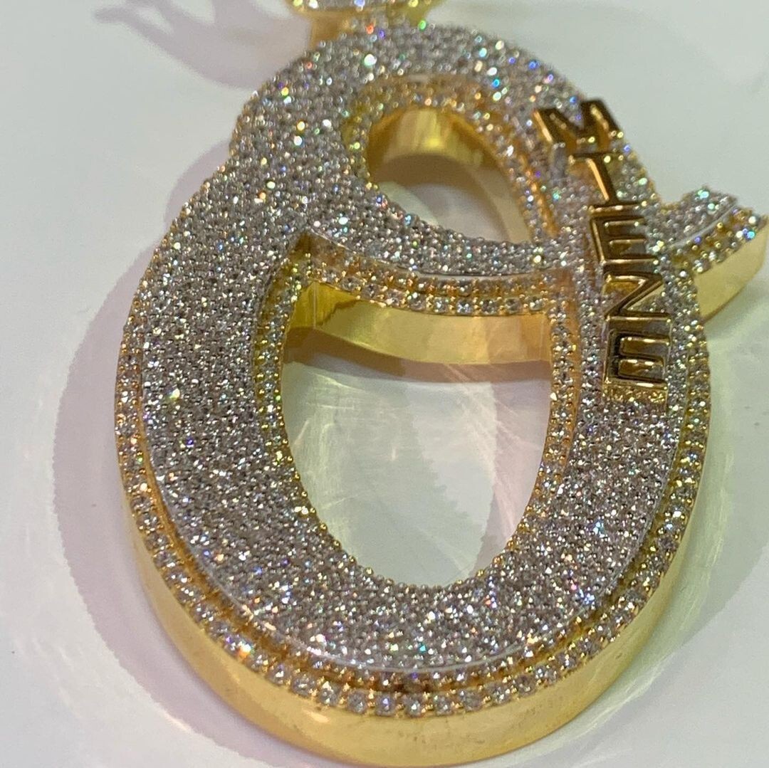 3Ct Round Cut Moissanite Men’s “O” Letter Initial Pendant 14K Yellow Gold Plated