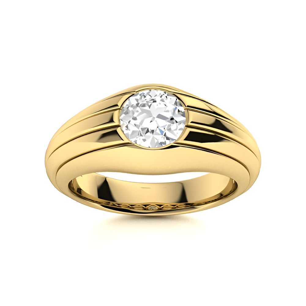 Diamond Ring Gold Lab Grown For Men 18K Yellow IGI Round Cut 8 MM 1 Carat