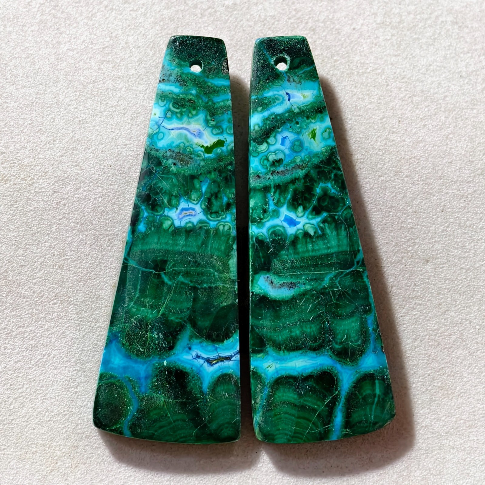 52 Cts Natural Chrysocolla Malachite Drilled Pair Cabochon Gemstone 40 X 14.9 MM