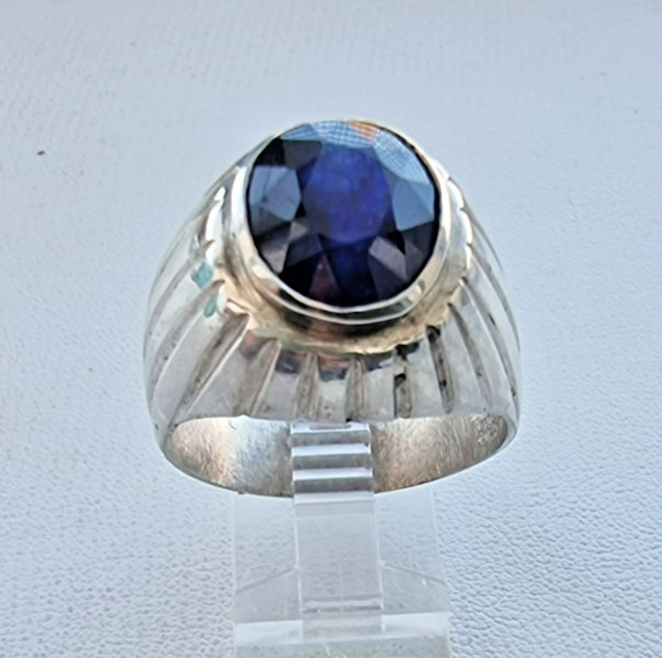 NATURAL 14×12 mm. BLUE SAPPHIRE MEN’S HEAVY 925 STERLING SILVER RING SZ 13.25