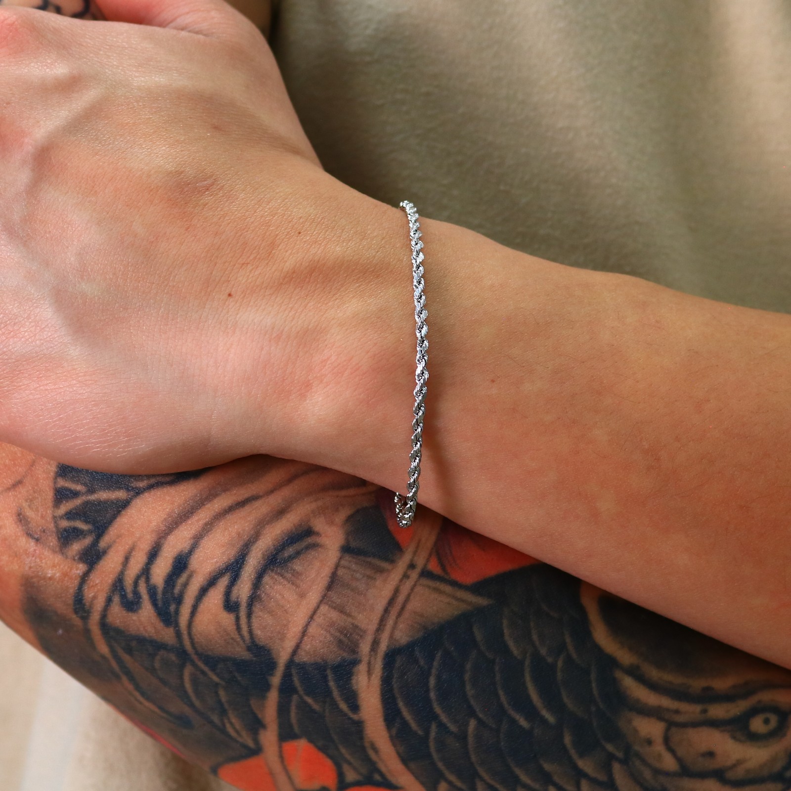 10K White Gold 3mm Diamond Cut Rope Bracelet Mens Womens 7″ 7.5″ 8″ 8.5″ 9″