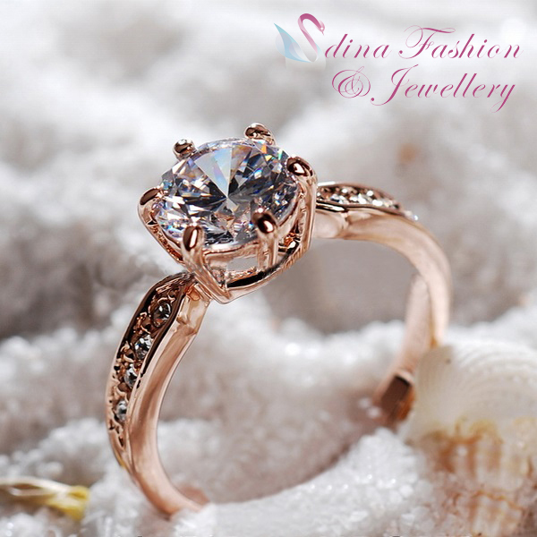 18K Rose Gold GP Made With Swarovski Element 2.0 ct Side Stone Engagement Ring