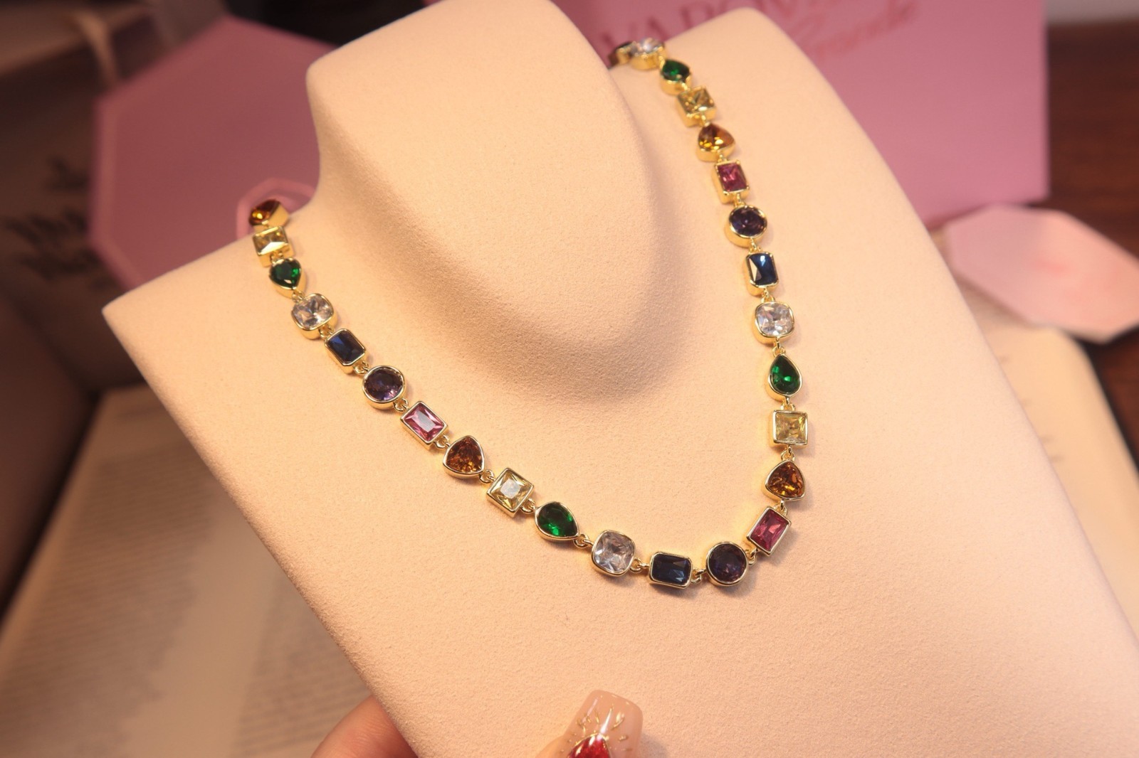 Swarovski Colorful Crystal Geometric Charm Drop Necklace NIB