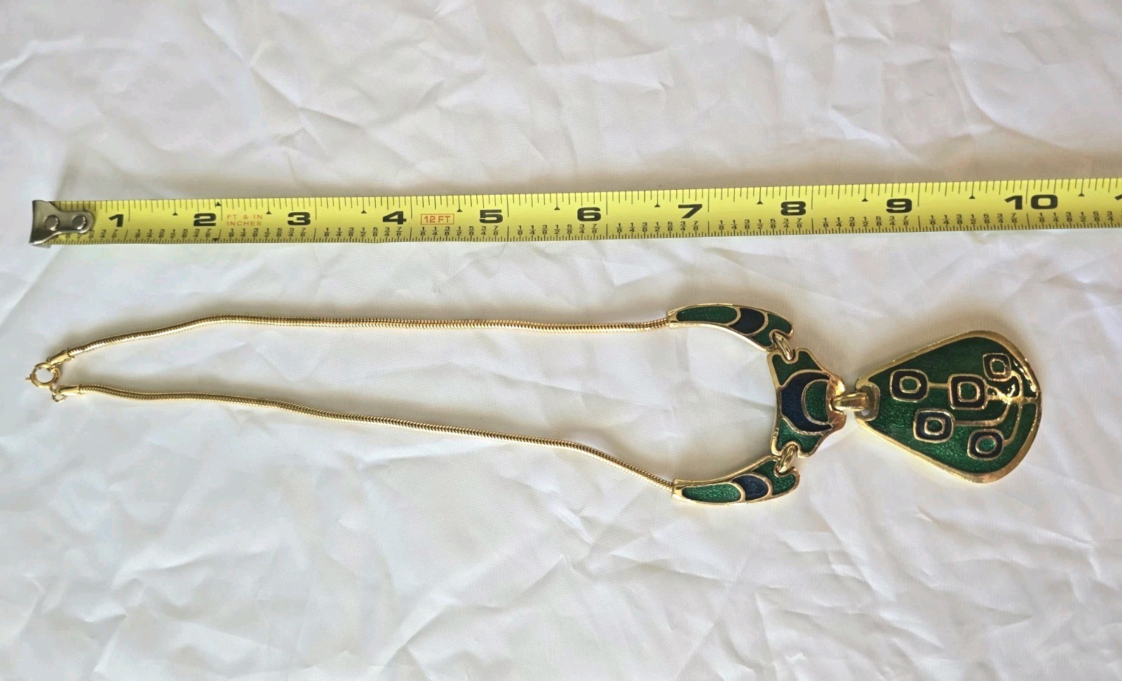 Vintage 1970s Blue & Green Enamel Gold Tone Collar Necklace, made in Thailand