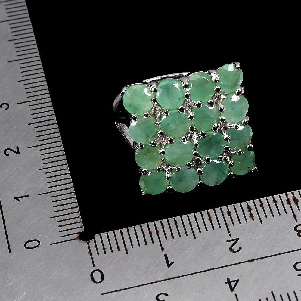 925 Sterling Silver Ring Round Emerald 4.5mm Natural Gemstone Jewelry Size 7