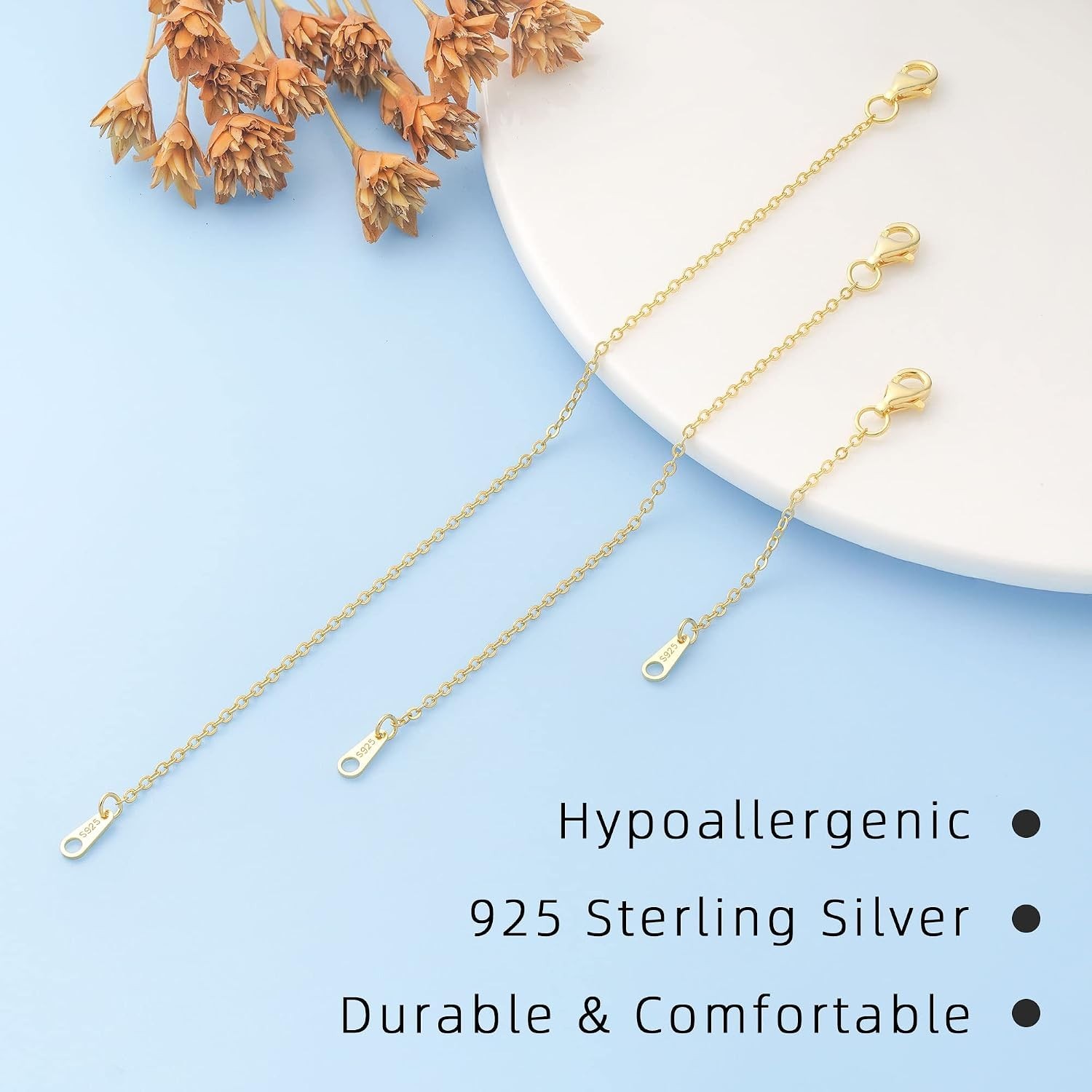 Luxury 925 Sterling Silver & Gold Necklace Extenders – 2, 4, 6 Inch Sets