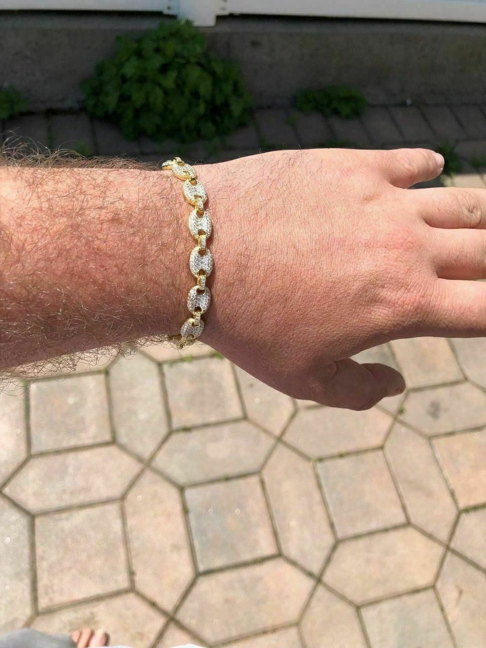 8mm Gucci Link Bracelet 14k Gold Plated Solid 925 Sterling Silver CZ Mariner ICY