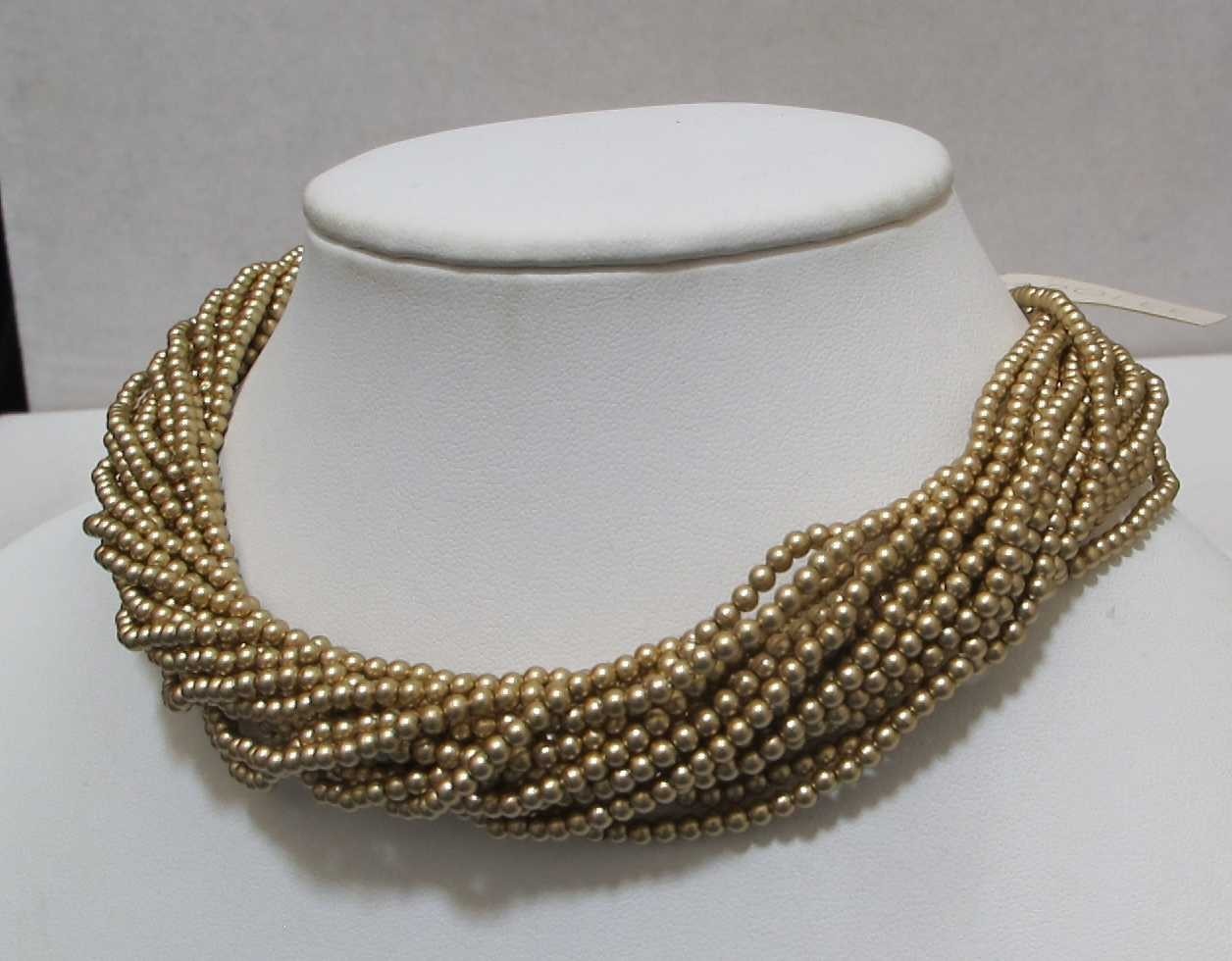CAROLEE 16-Strand 17” Matte Gold Tone Beads Torsade Necklace $60 NWT