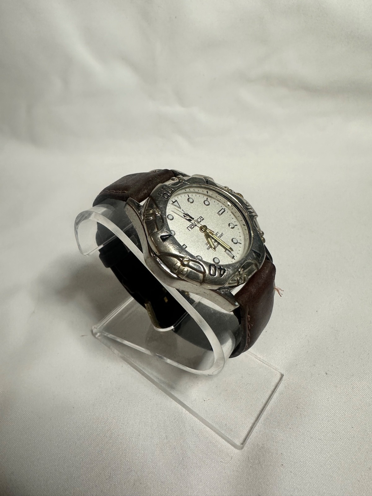 Vintage 90s Nautica 300m 1000FT Quartz Dive Watch Silver Tone Original Strap