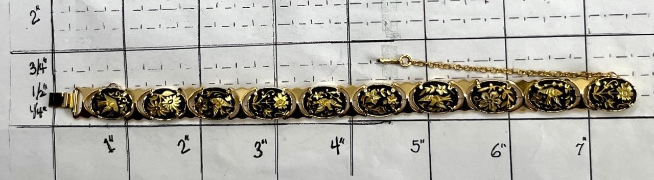 Vintage ia Midas Damascene Toledo Spain Oval Link Bracelet w/Doves Flowers #29-8