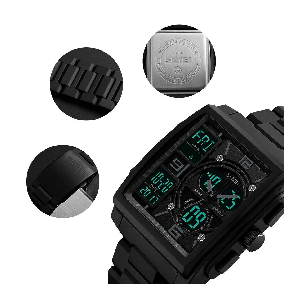 Men’s Military Sport Watch 50M Waterproof LED Dual Time Zone Alarm Chronograph