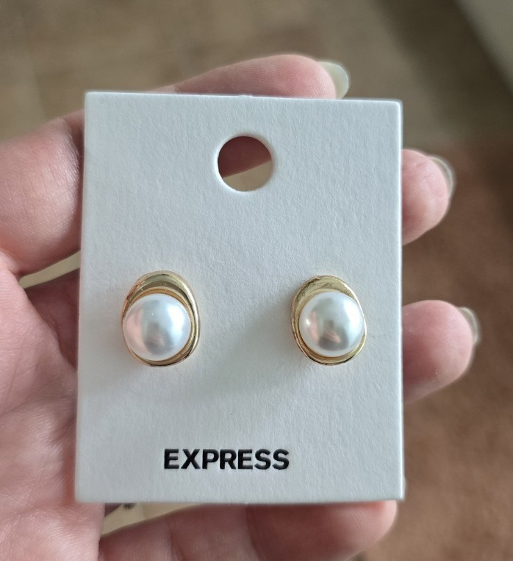 Express Gold Tone Round Imitation Pearl Stud Earrings Butterfly Back