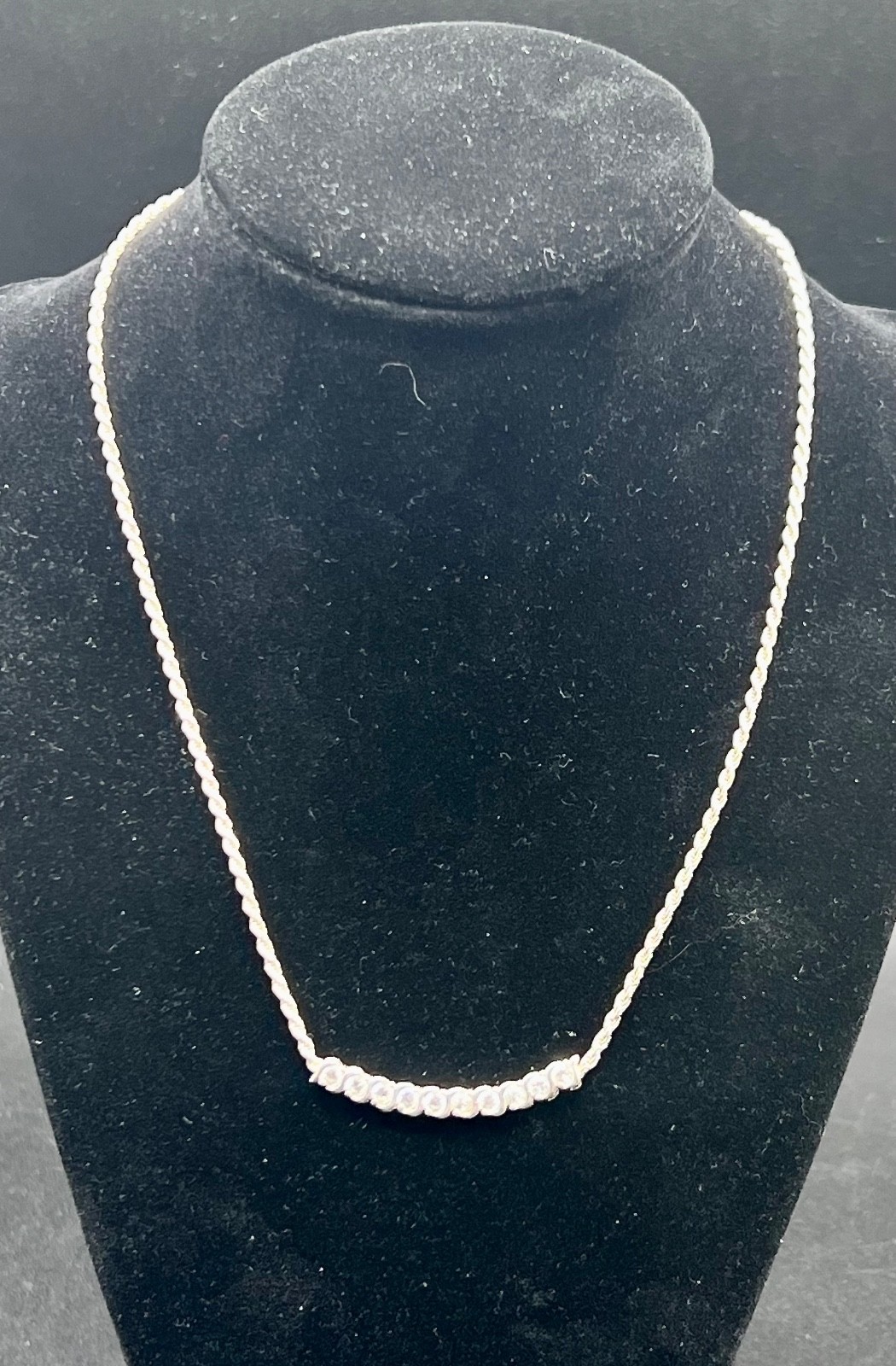 17″ SU Signed 925 Sterling Silver CZ Curved Bar Rope Chain Necklace 7.68g