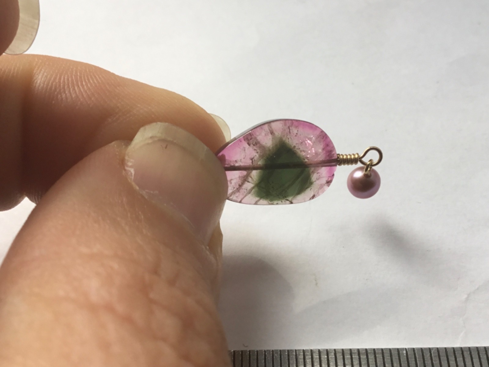 Solid 9ct gold tourmaline slice pendant 9k 375