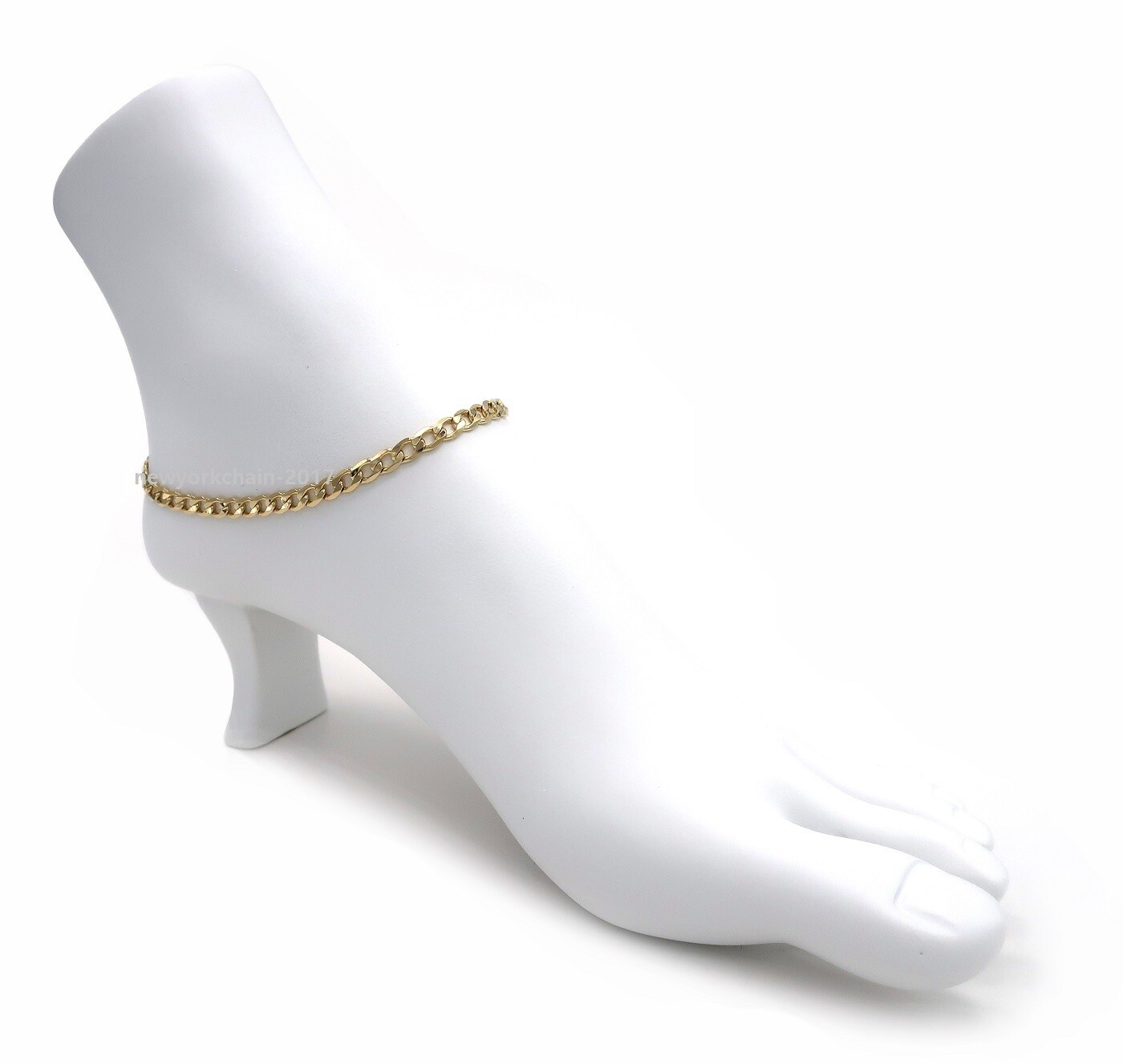ITALIAN CUBAN LINK CHAIN ANKLET 5mm 10″ ANKLE BRACELET 14K GOLD PLATED