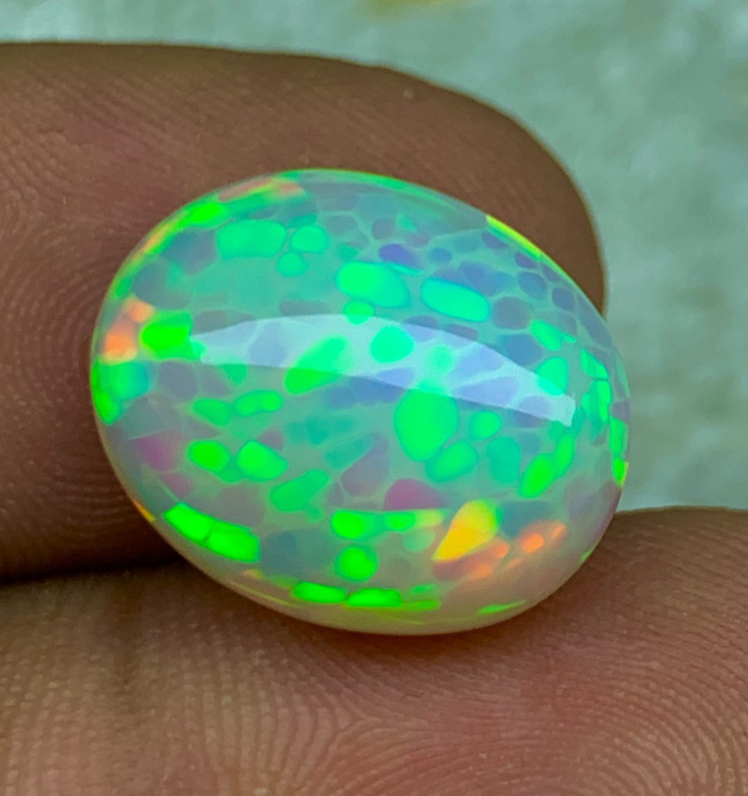 Natural Ethiopian Welo Opal 9.4ct Oval Cabochon Honeycomb Pattern Loose Gemstone