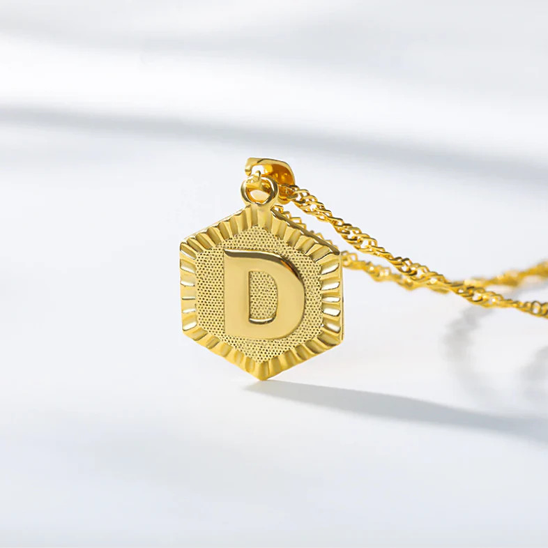 Initial Hexagon Pendant Necklace