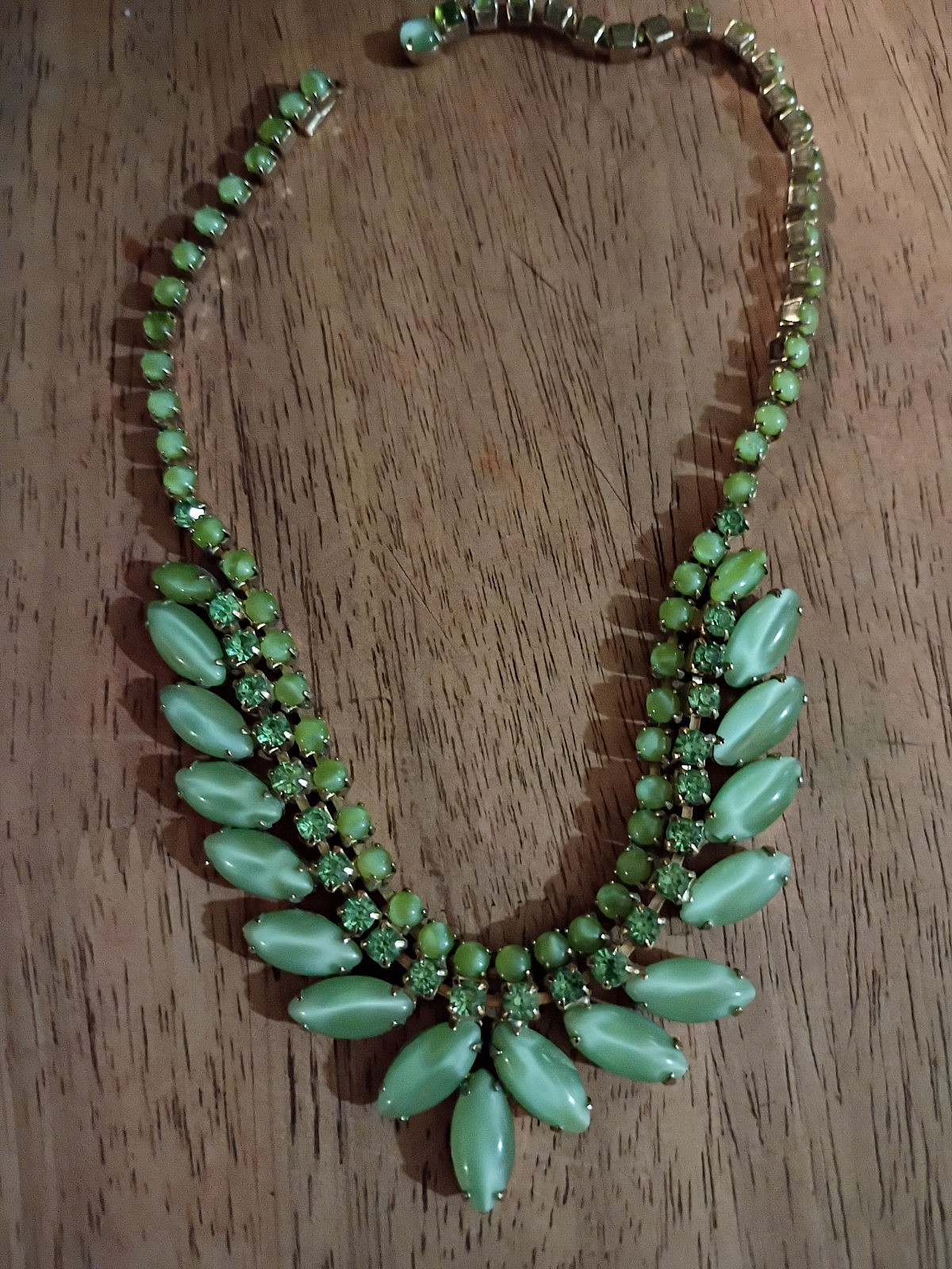 Signed Vintage Joseph Warner Mid-Century Green Moonglow Lucite Necklace (AS-IS)