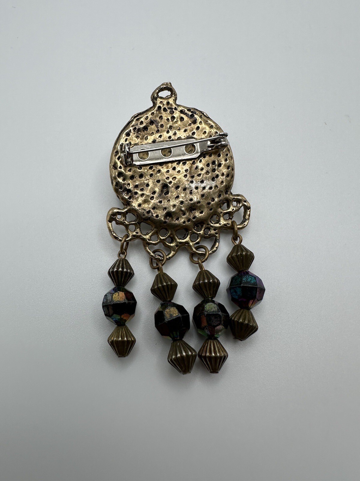 Vintage Gold Blue Accent Dangle Brooch 7 x 3.6 cm BB10