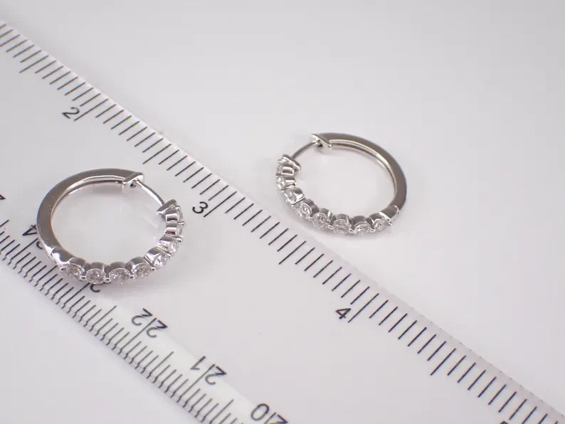 1.60Ct Round Cut Real Moissanite Huggie Hoop Earrings 14k White Gold Plated