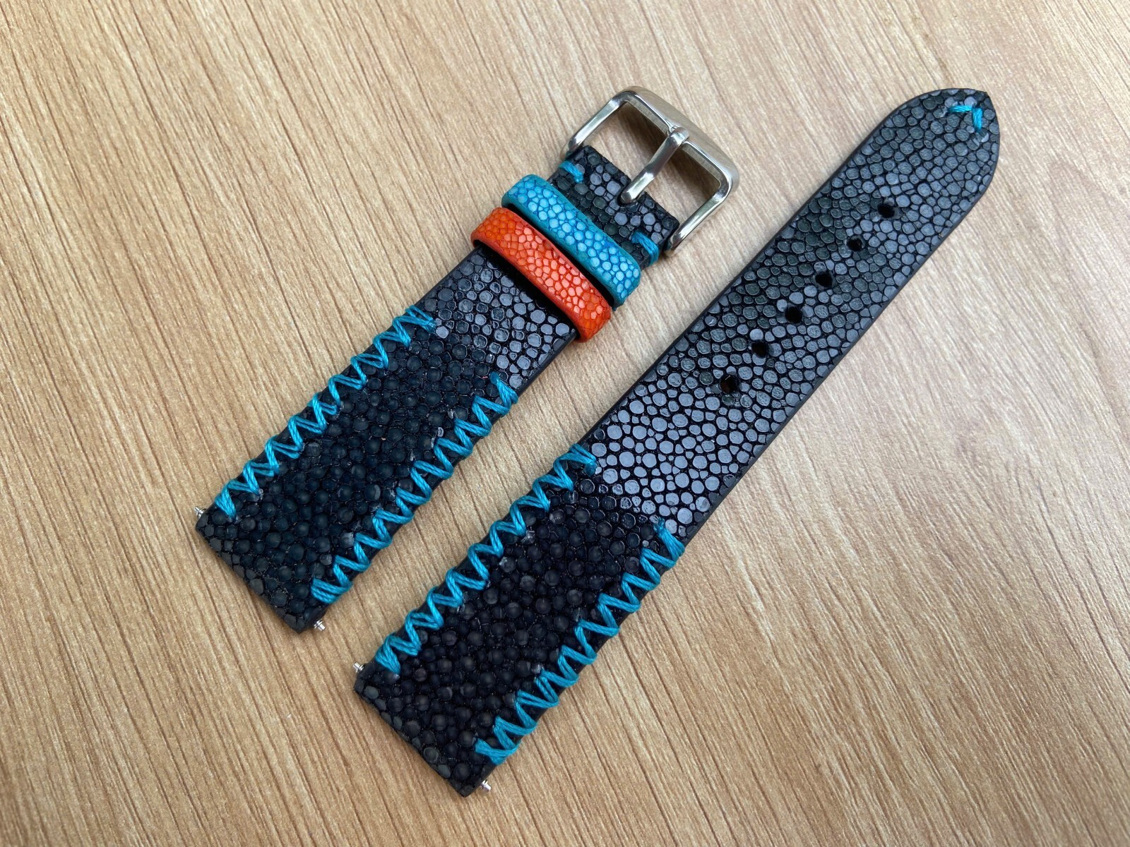Black Stingray Leather Watch Strap Band, Size 18mm 19mm 20mm 21mm 22mm 24mm 26mm
