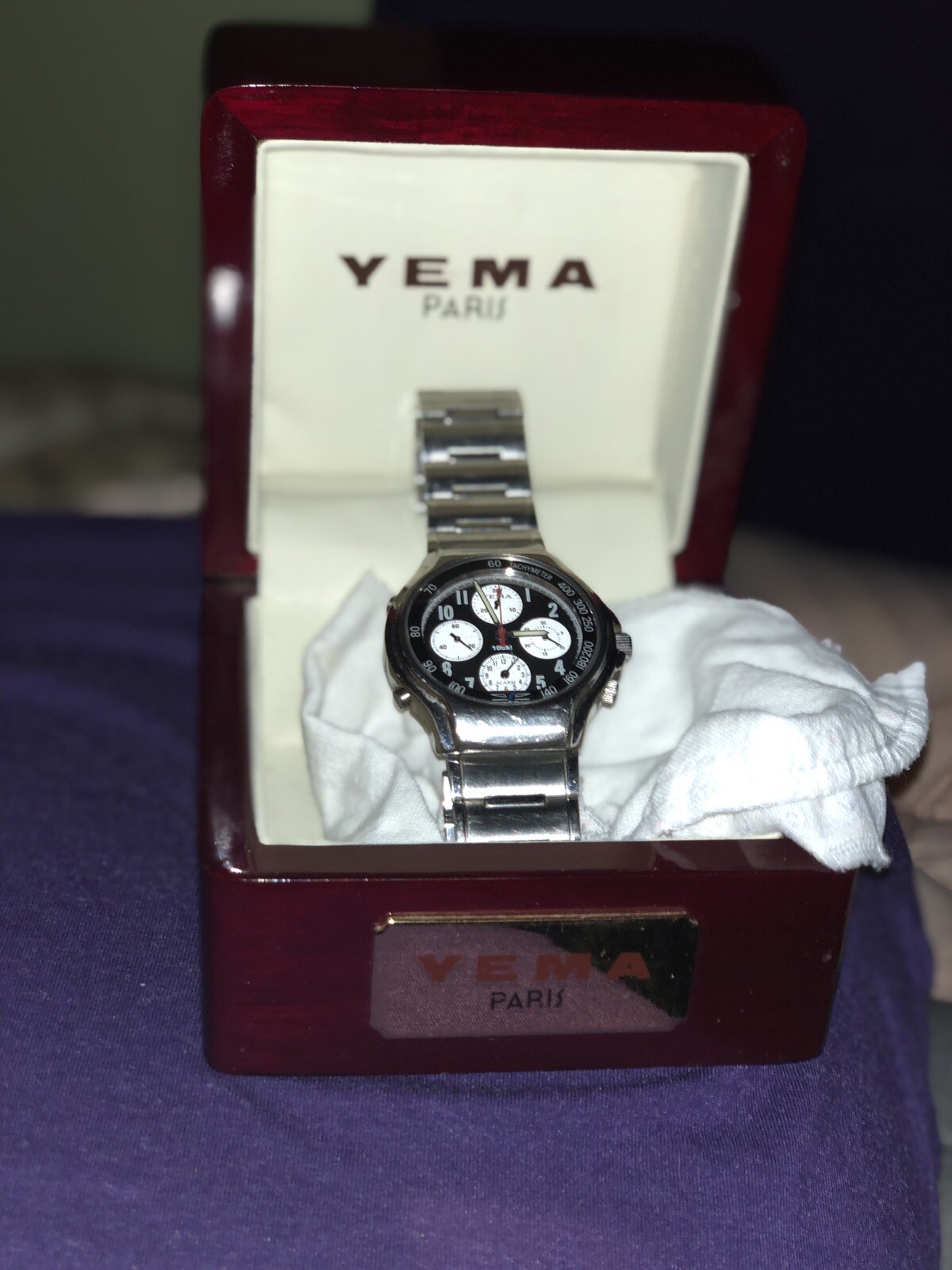 YEMA Paris Tachymeter Alarm Watch 100m Water Resistant 10atm 7T34 YE969