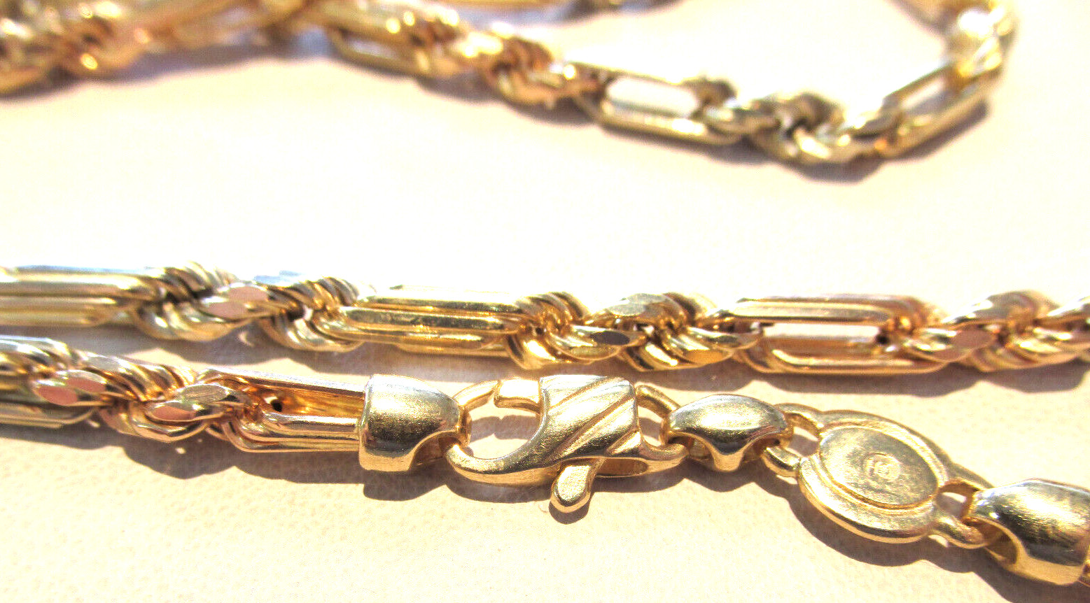 27.5 inch 14k Solid Gold Multi Colored Figarope Chain Necklace MAKE OFFER
