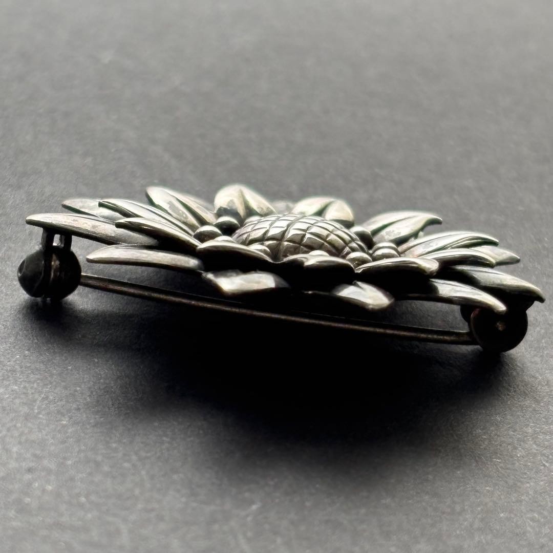 N.E. FROM Denmark Sterling 925 Silver Sunflower Brooch Vintage Mid-Century 3.6cm
