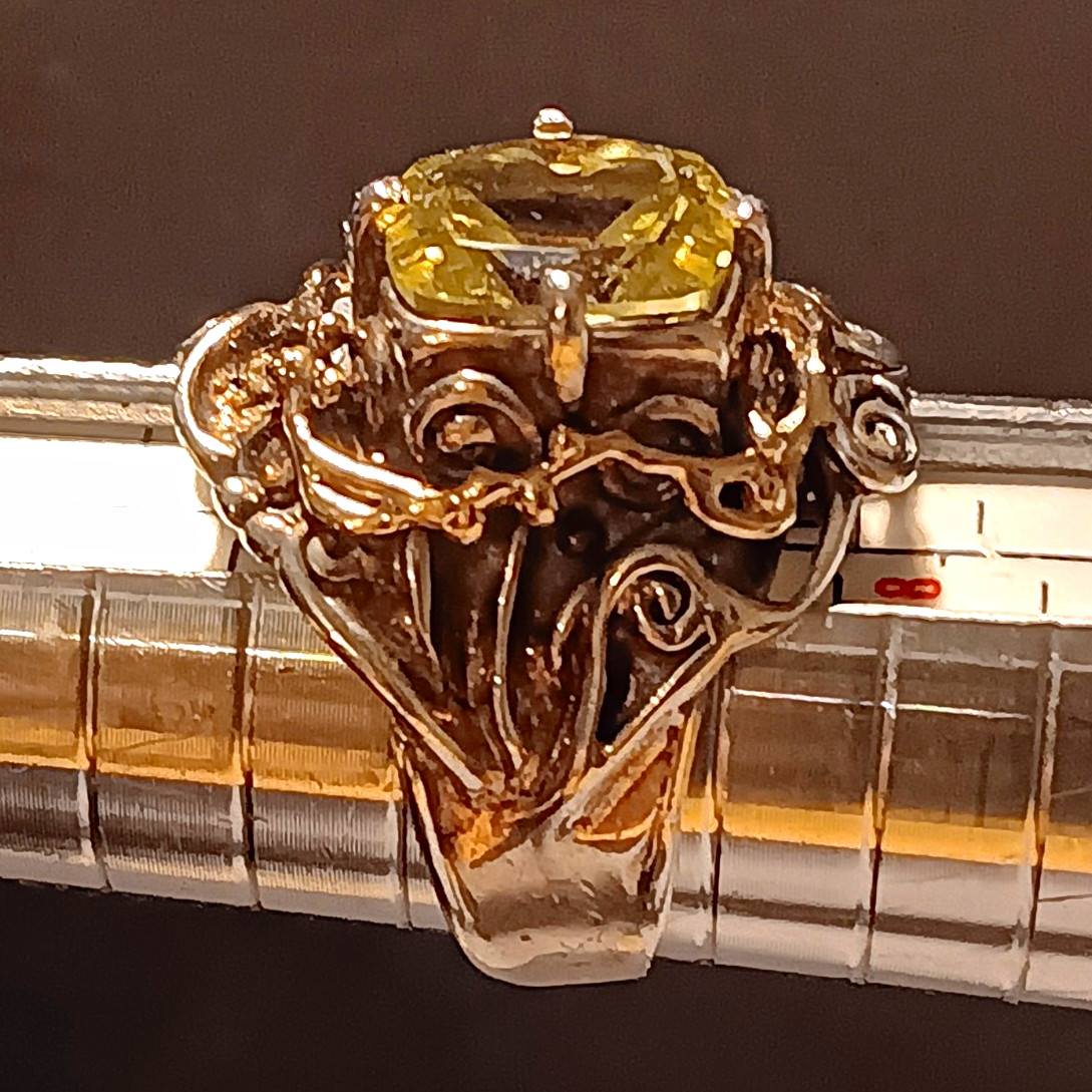 isreal 14k&Silver Cushion Green Scapolite Prong Cocktail Full Finger Ring 8