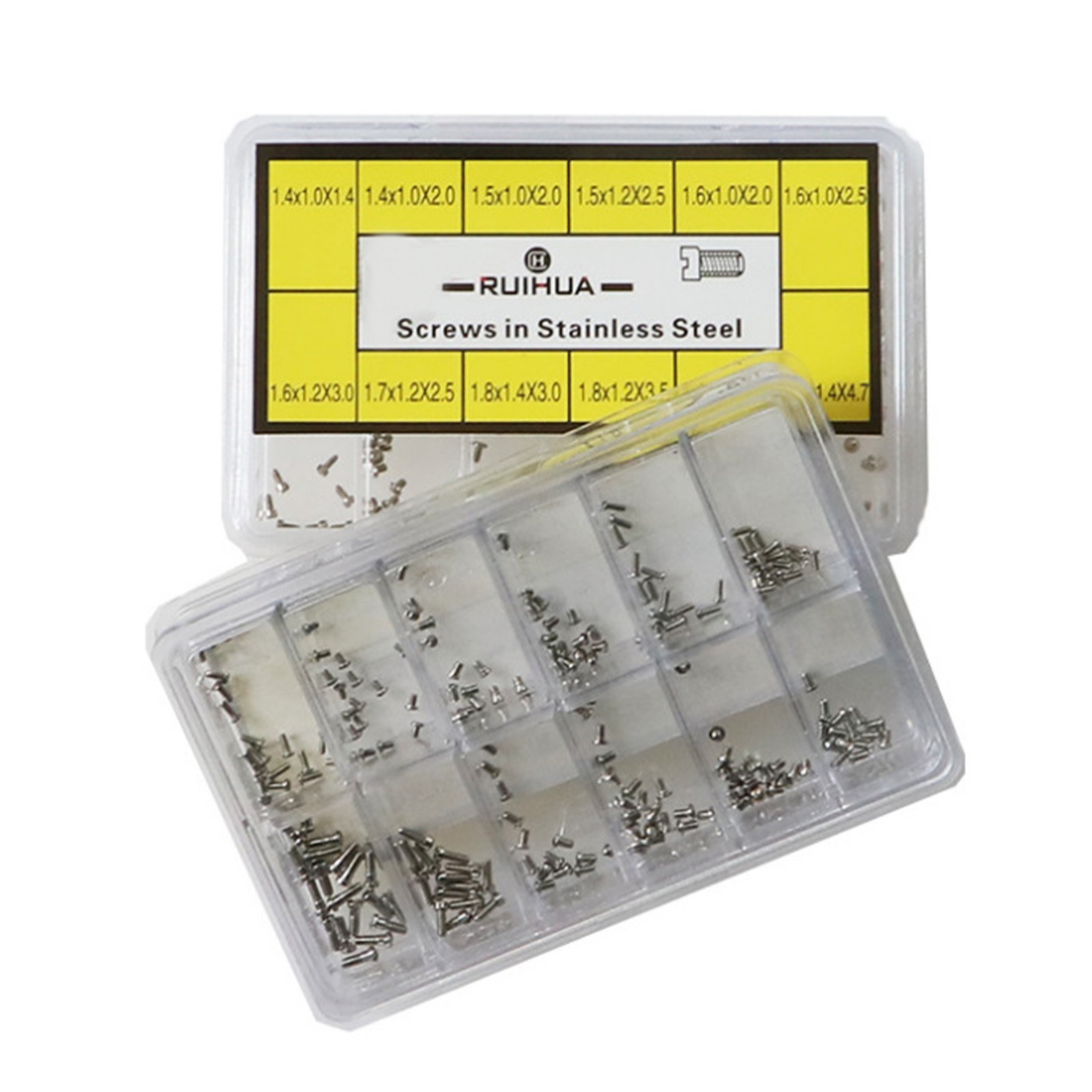 Assortment of 240 Stainless Steel Screws for Watch Back Case 12 sizes W/Box