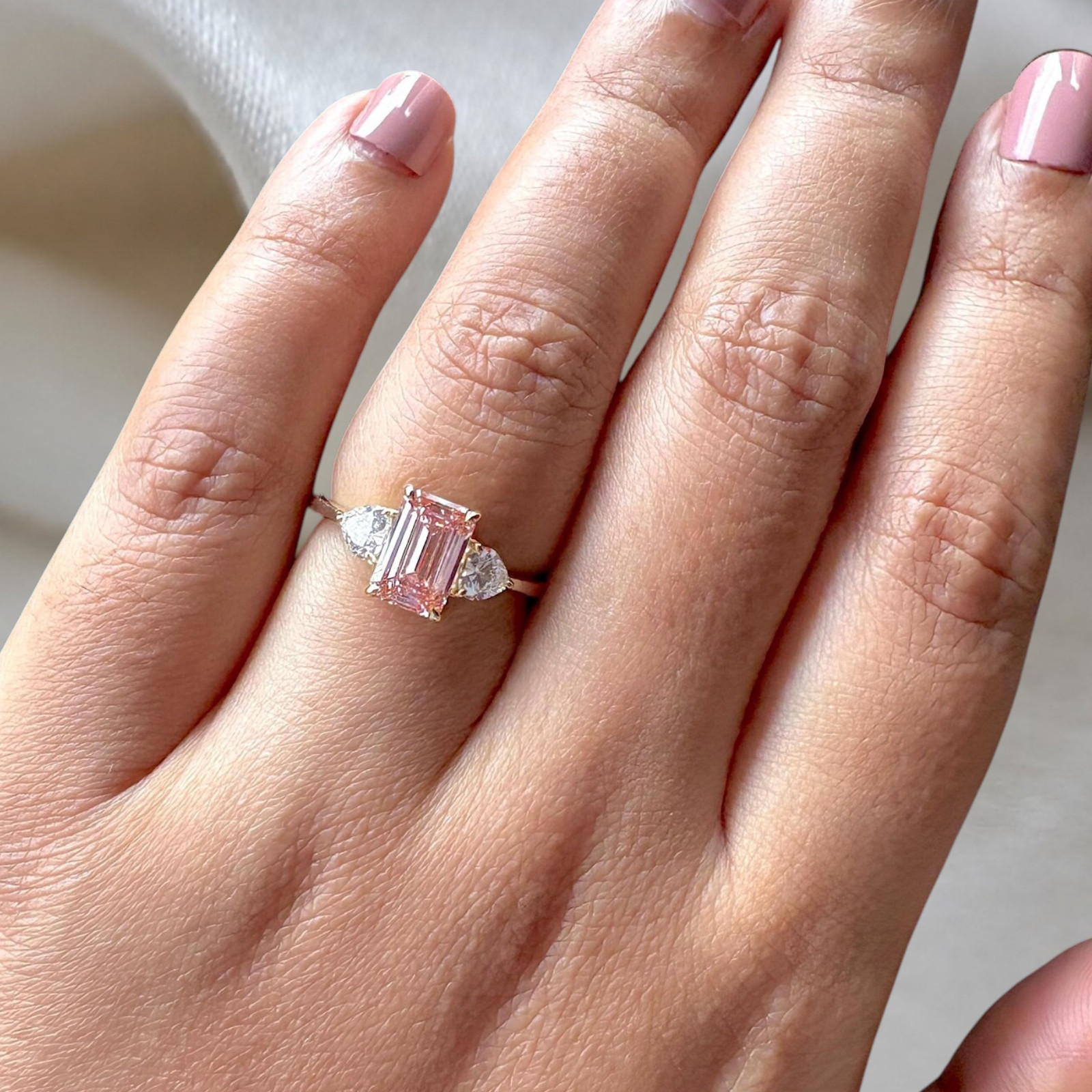 Fancy Intense Pink Diamond Ring Emerald 6.00 Carat IGI Lab Grown 18K Yellow Gold