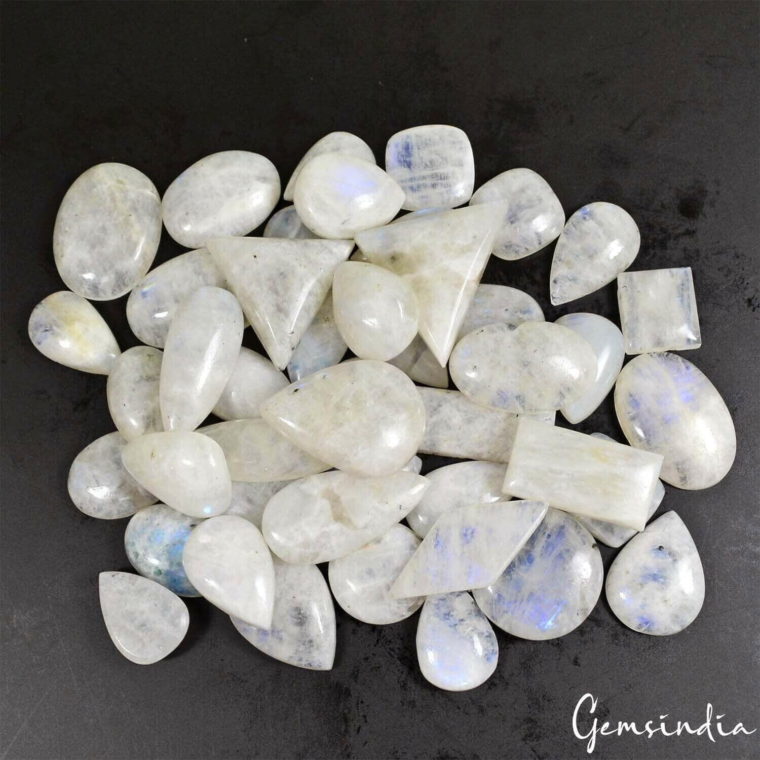 1000 Ct/45 Pcs Natural Untreated Blue Shine Moonstone Mix Cab Wholesale Gems Lot