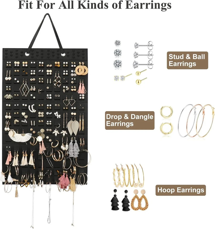 Hanging Earrings Organizer & Holder – 20 Hooks, Holds up to 300 Pairs, Compact D