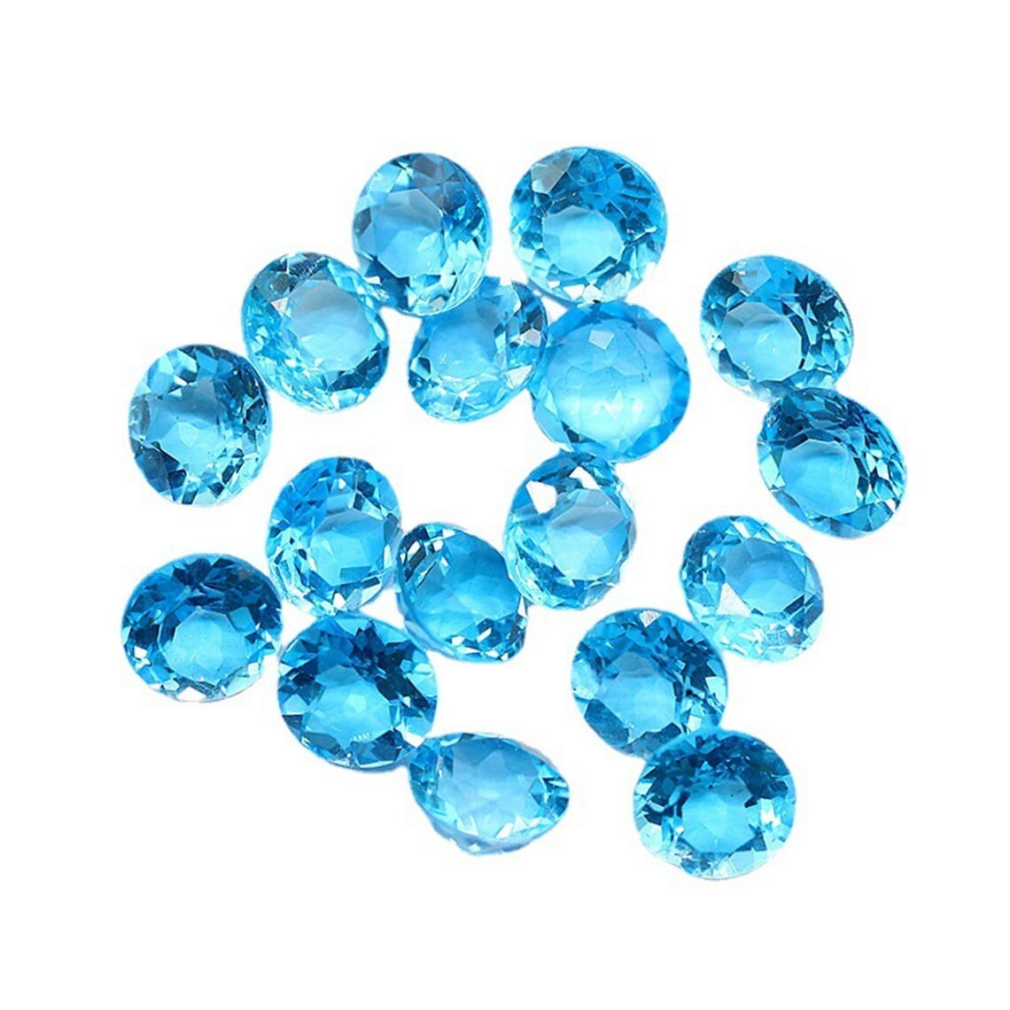 Natural Swiss Blue Topaz Round Faceted Cut Calibrated Loose Gemstone Lot