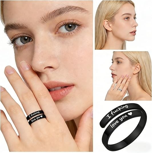 I Fcking Love You Ring, Stainless Steel Engraved Inspirational Words Heart Open