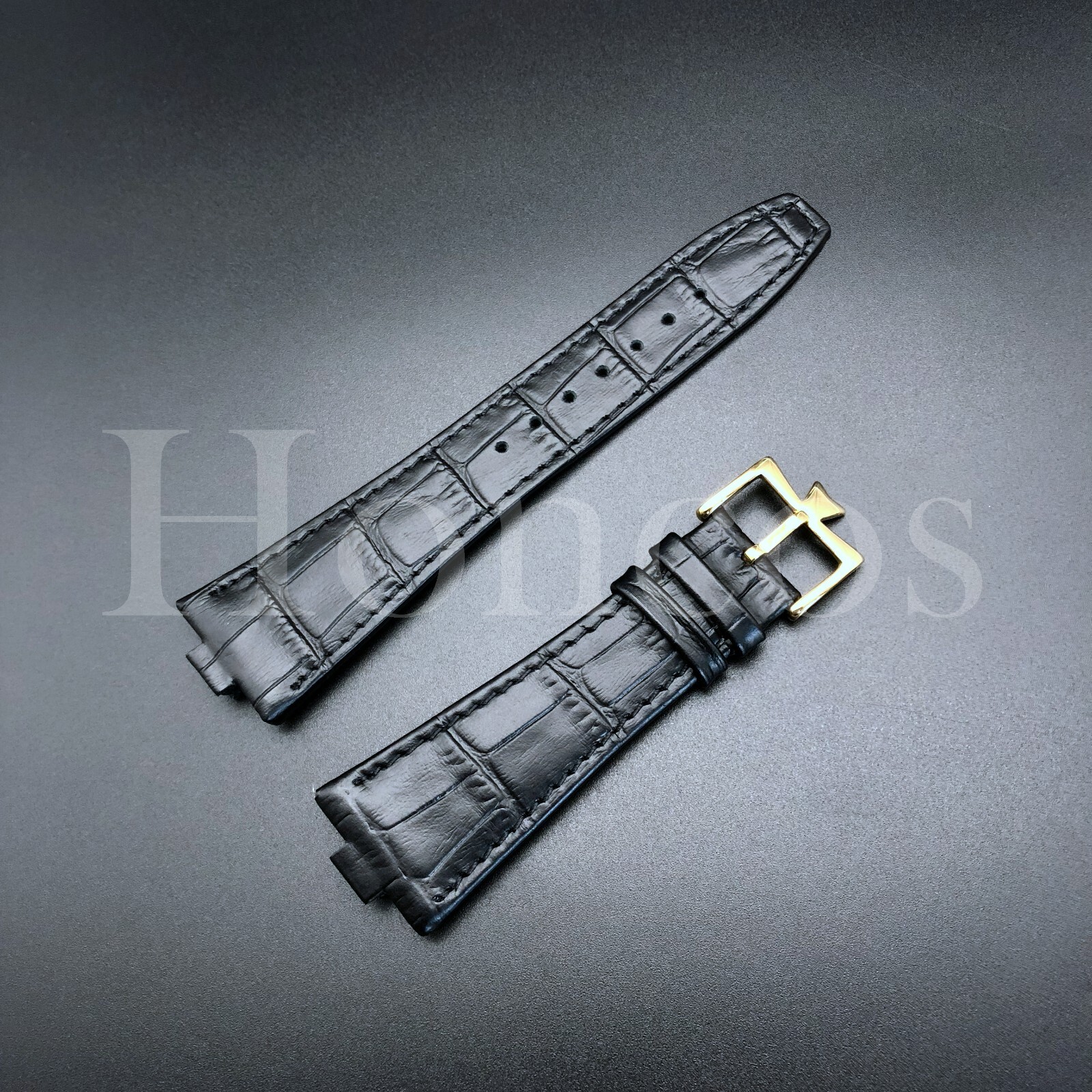26X18MM Black Genuine Leather Watch Strap Band Fits For VC Overseas Gold Buckle