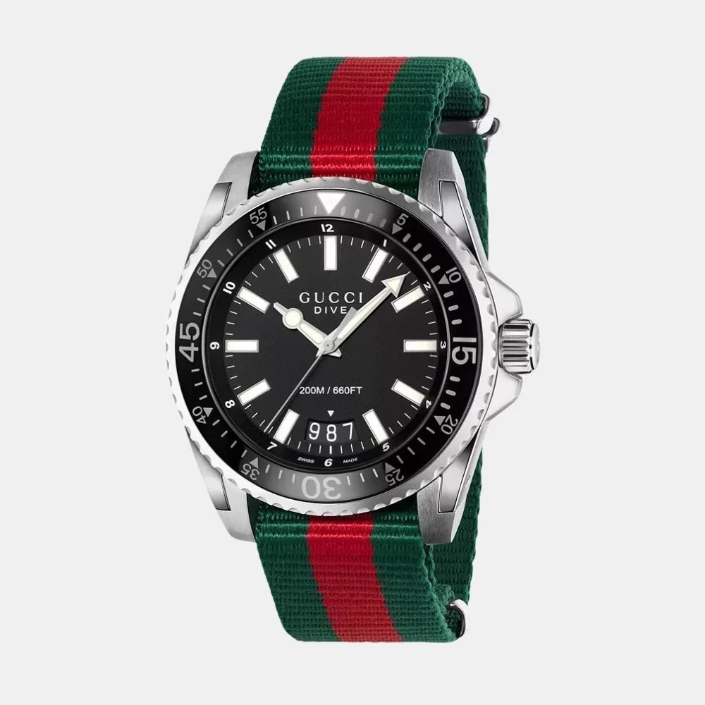 GUCCI YA136206 Dive Black Dial Red and Green Nylon Men’s Watch