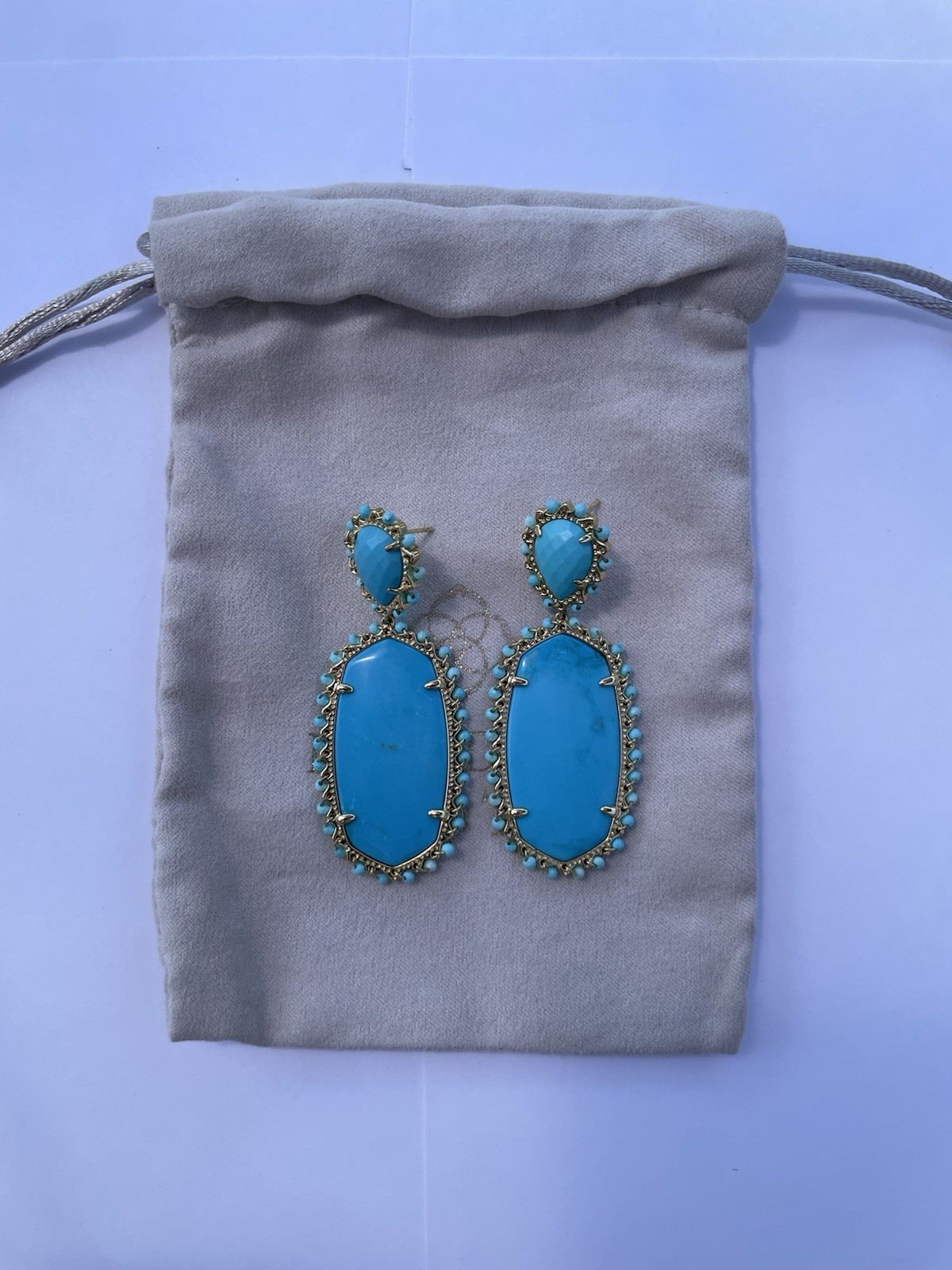 Kendra Scott Pearl Beaded Elle Statement Earrings – Gold Turquoise Magnesite