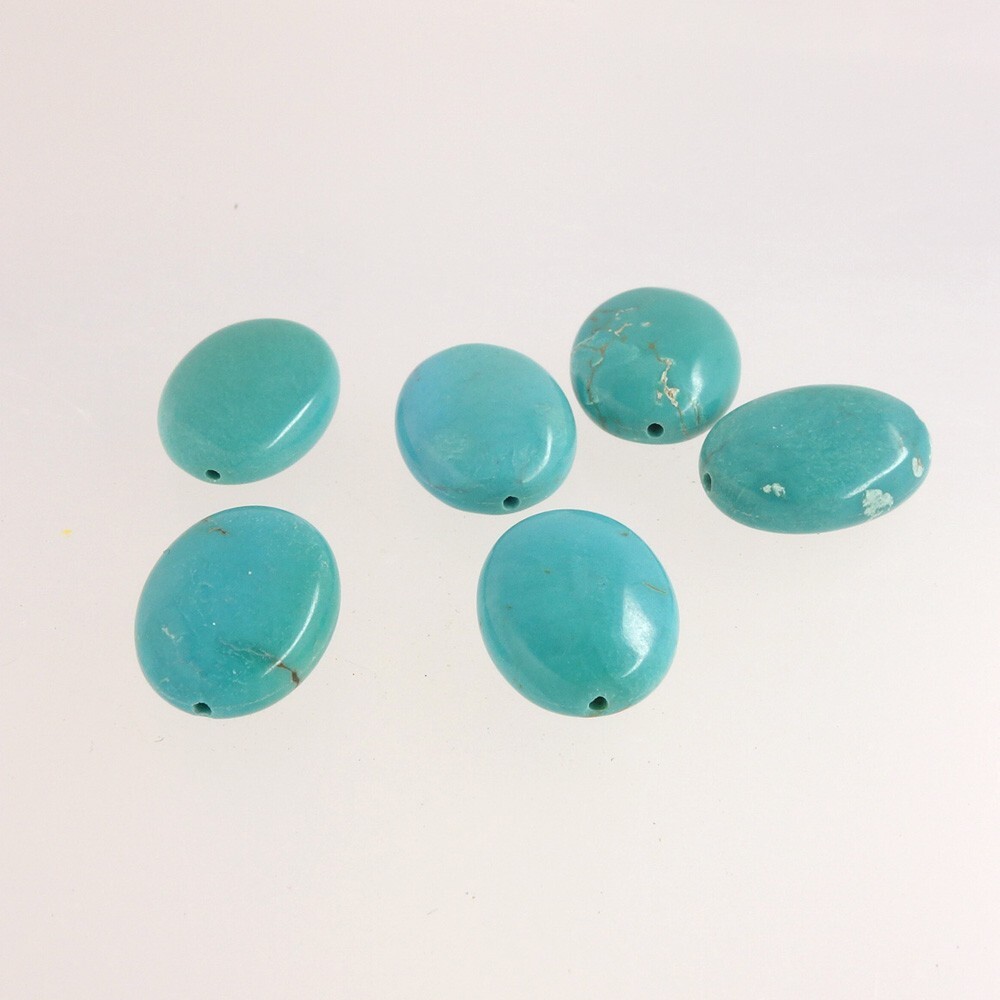 6 Genuine Chinese Turquoise Flat Oval Beads ap. 12mm x 16mm Blue/Green #25147