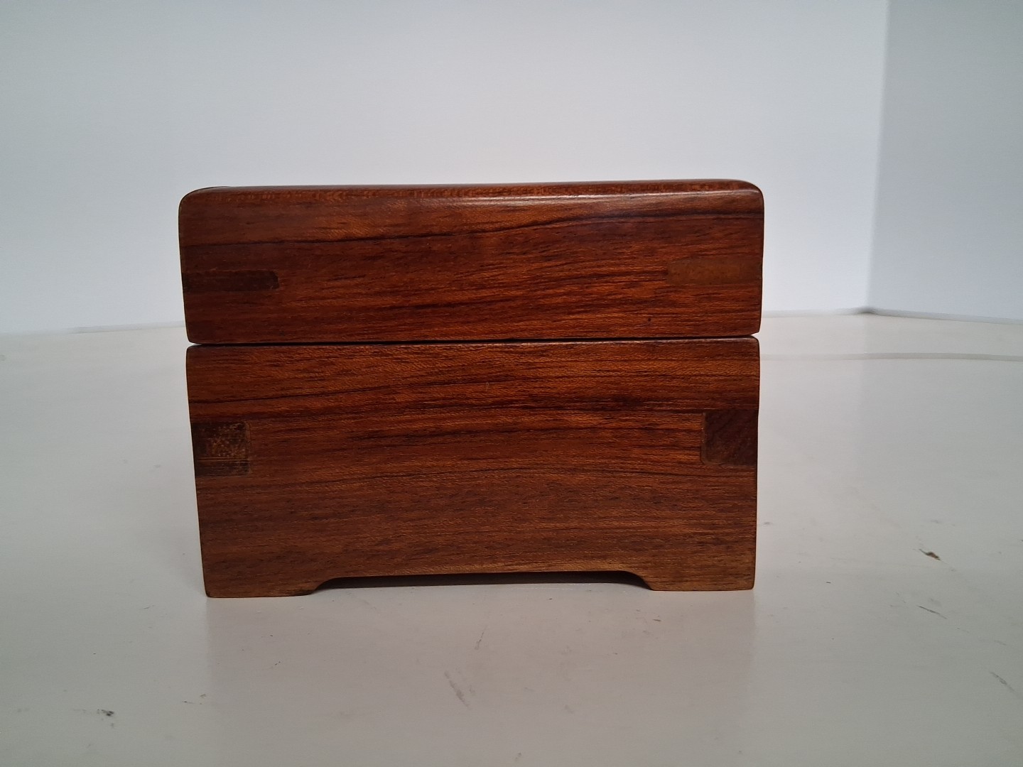 Vintage Chinese Rosewood Jewelry Box w/ Brass Latch and Dovetail Joints